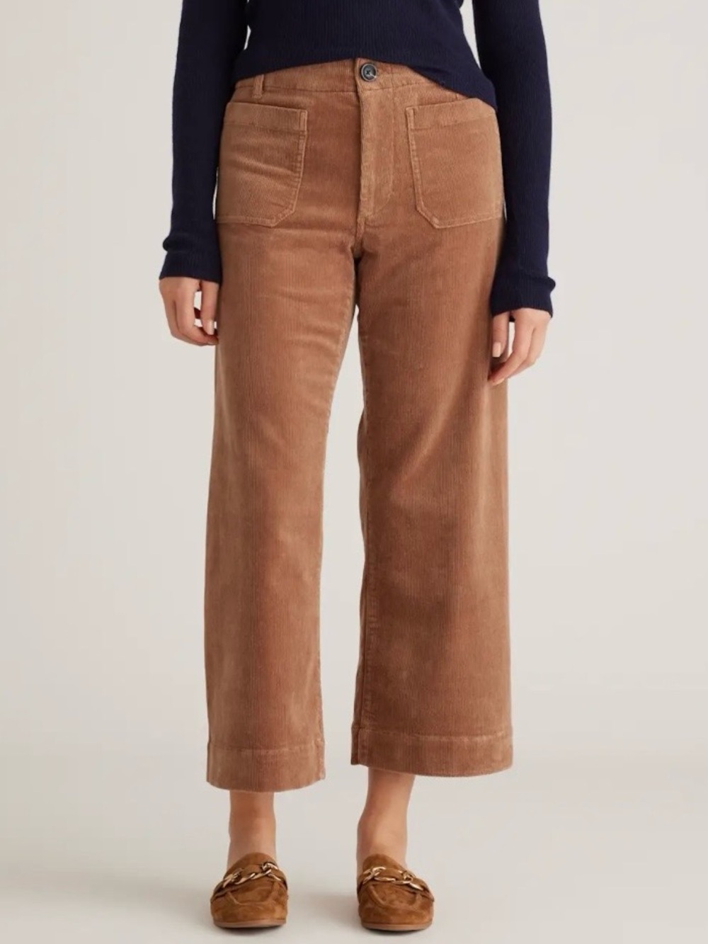 Quince Wide Leg Corduroy Cropped Pants Camel Brown High Waist Organic Cotton - 6